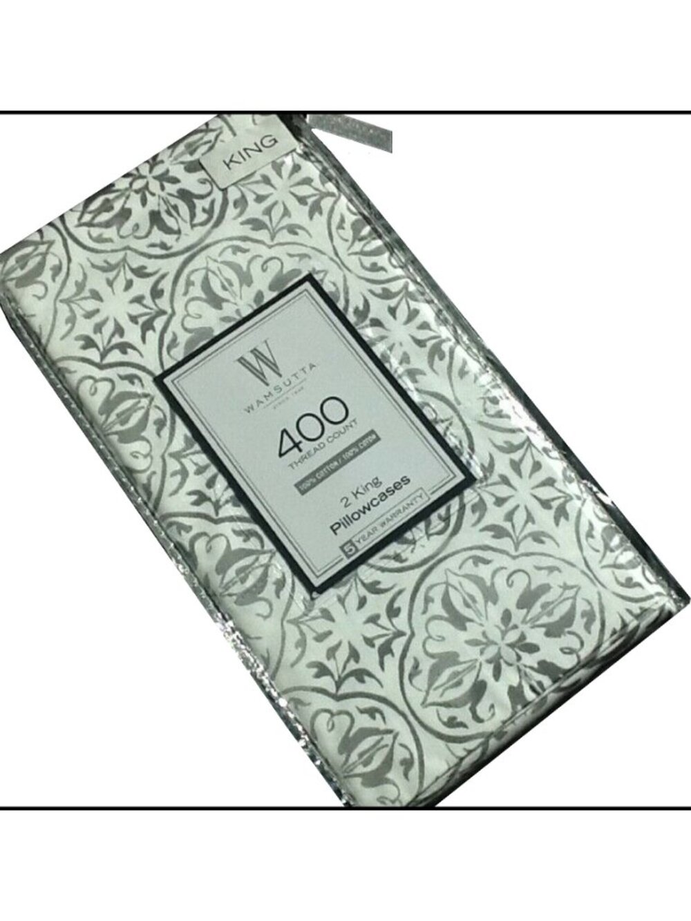 new GRAY BATIK MEDALLION Wamsutta 400 TC 100% Cotton Sateen KING Pillowcases